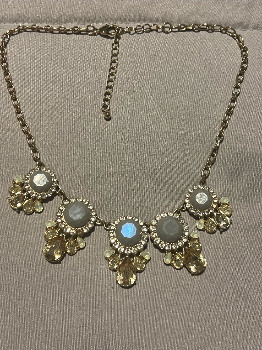 Source Unknown Gold-Tone Necklace with Gray and Champagne Accents